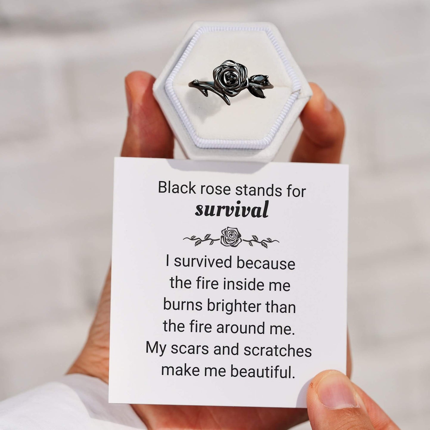 Strong As F*ck Black Rose Self-Love Ring - 925 Silver