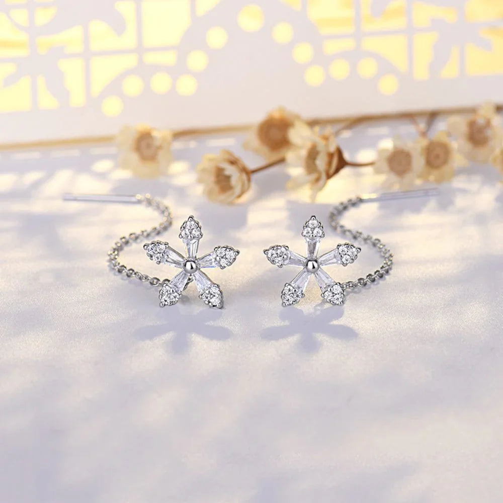 Flower Threader Diamond Earrings (Pair)