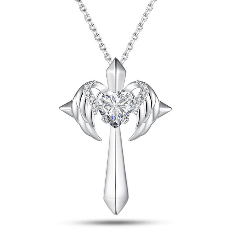 Birthstone Zirconia - Angel Wings Cross Necklace
