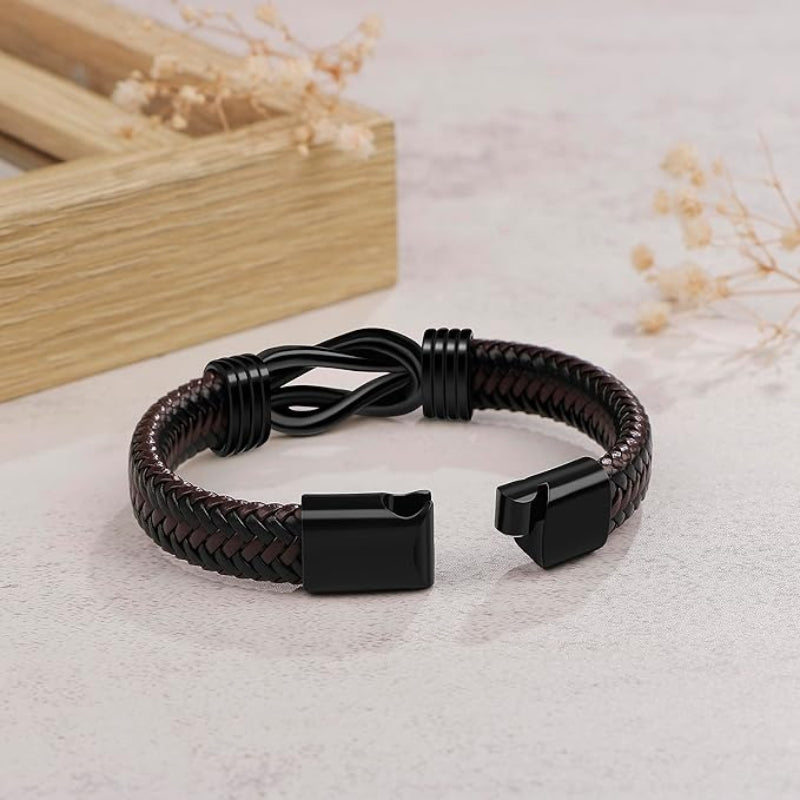 "Grandma and Grandson Forever Linked Together" Black Braided Leather Bracelets