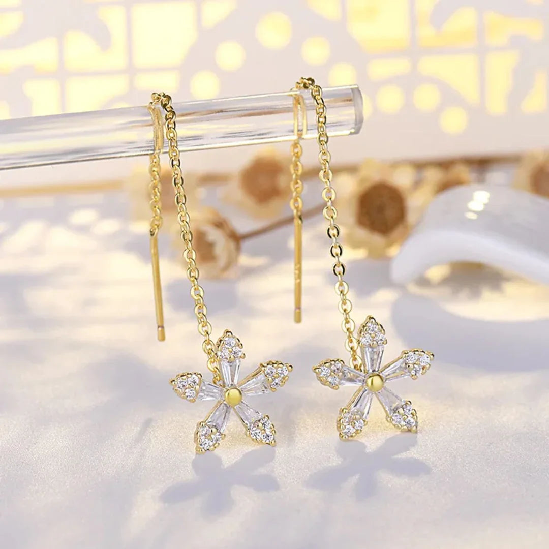 Flower Threader Diamond Earrings (Pair)