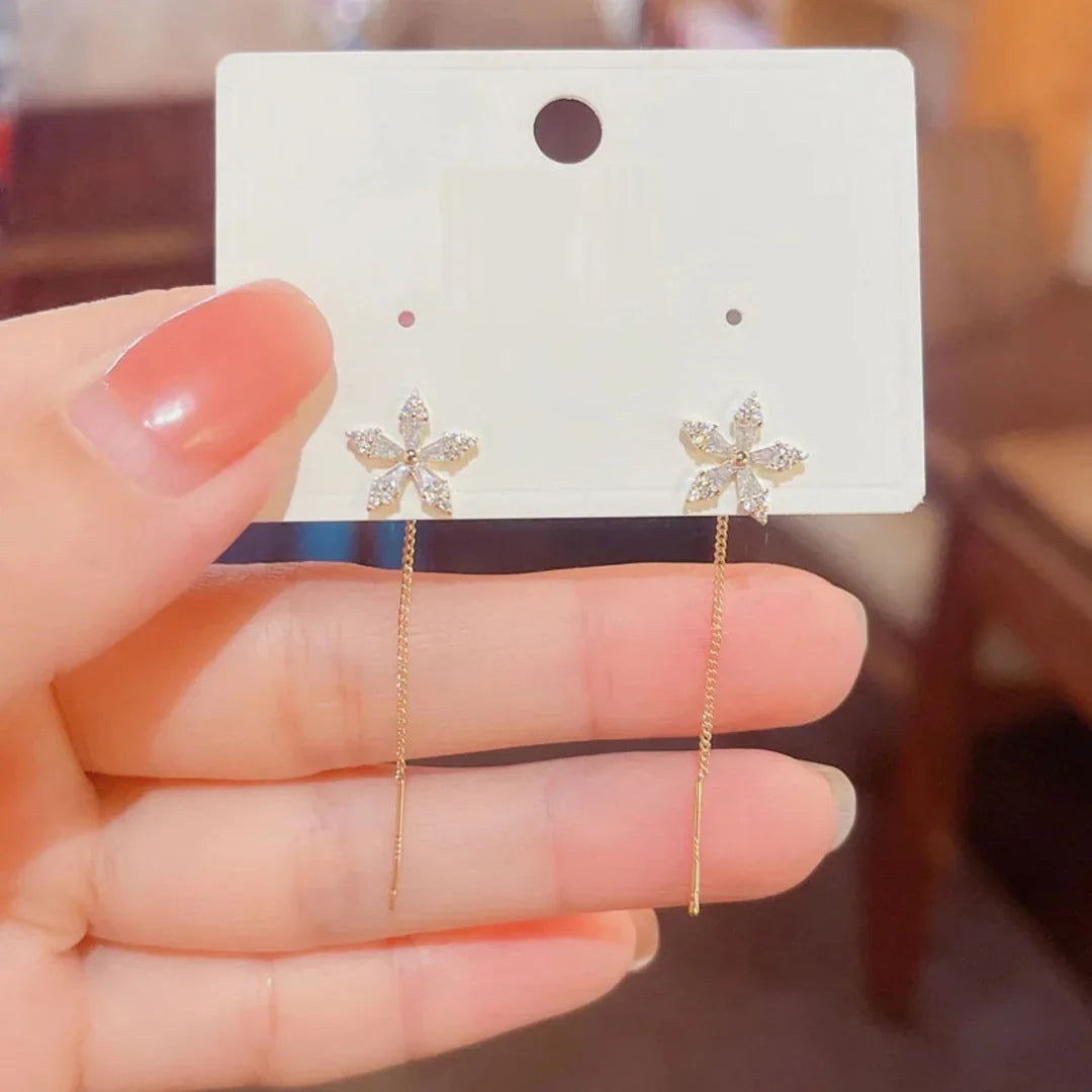 Flower Threader Diamond Earrings (Pair)
