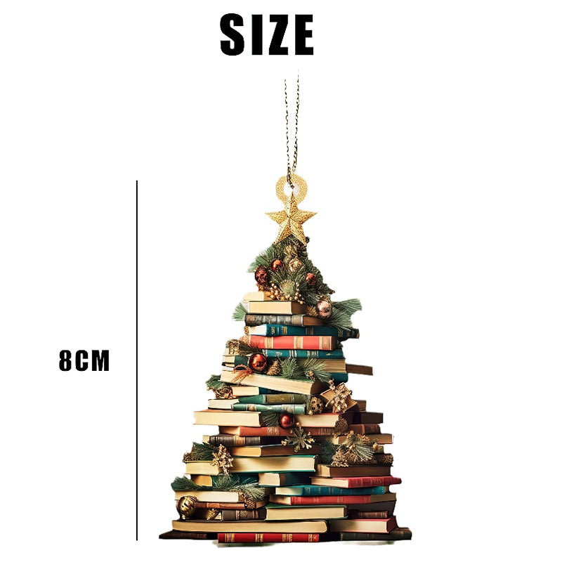 Book Tree Ornament, Perfect Gift For Book Lovers【PS: This product is flat acrylic hanging type, Not 3D】