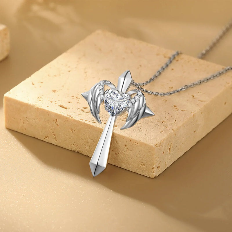 Birthstone Zirconia - Angel Wings Cross Necklace