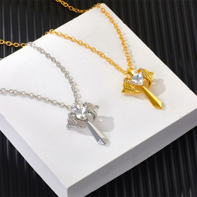 Birthstone Zirconia - Angel Wings Cross Necklace