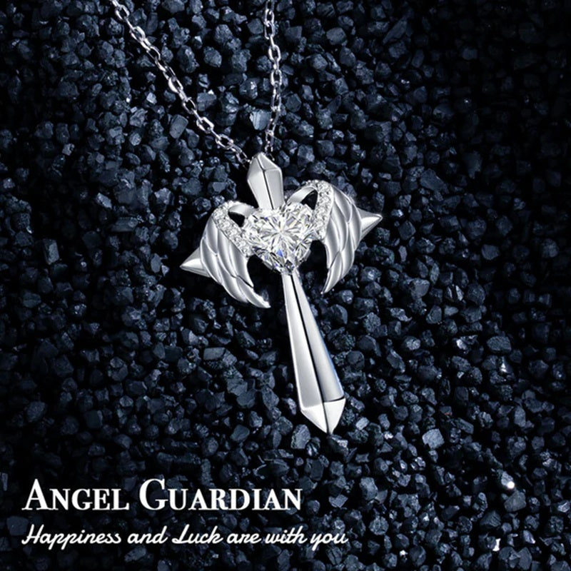 Birthstone Zirconia - Angel Wings Cross Necklace