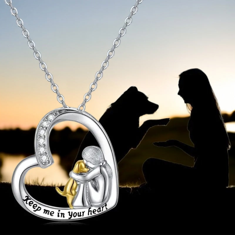 925 Sterling Silver Necklace – Heart & Dog Design with Zirconia