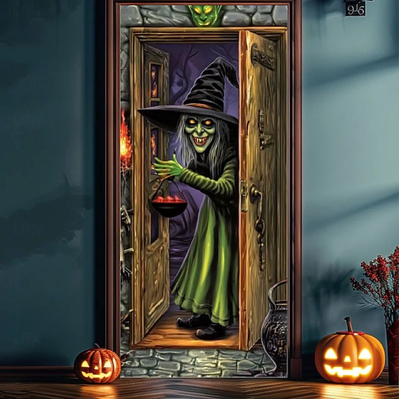 Halloween Spooky Door Covers Enchanting Witch SC003