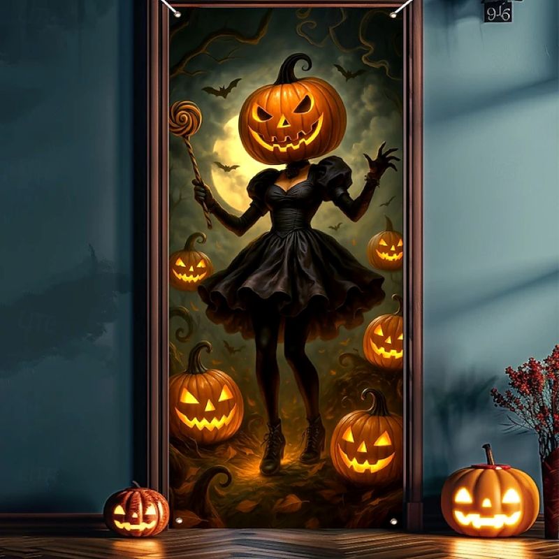 Halloween Spooky Door Covers Weird Pumpkin SC008