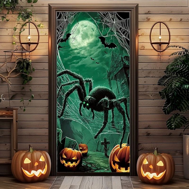 Halloween Spooky Door Covers Giant Green Spider SC013