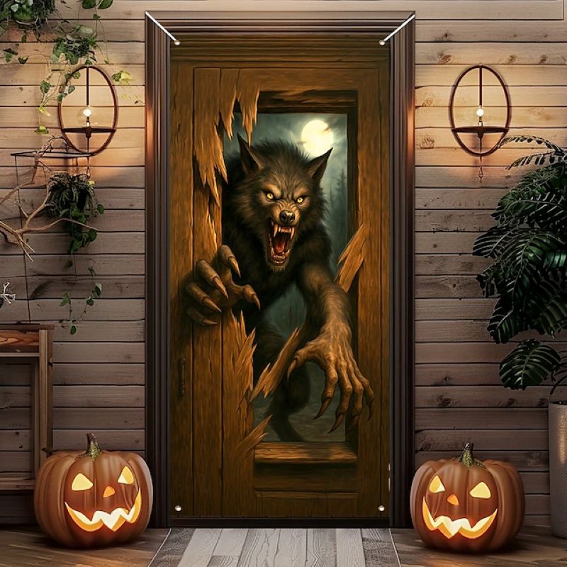 Halloween Spooky Door Covers Evil Demon Emerging SC014