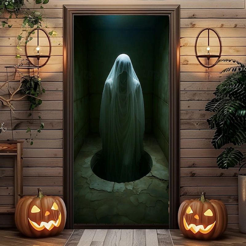 Halloween Spooky Door Covers Creepy Ghost Girl Behind Door SC037