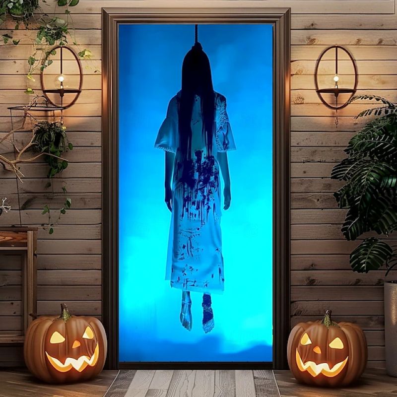 Halloween Spooky Door Covers Creepy Ghost Girl Behind Door SC038