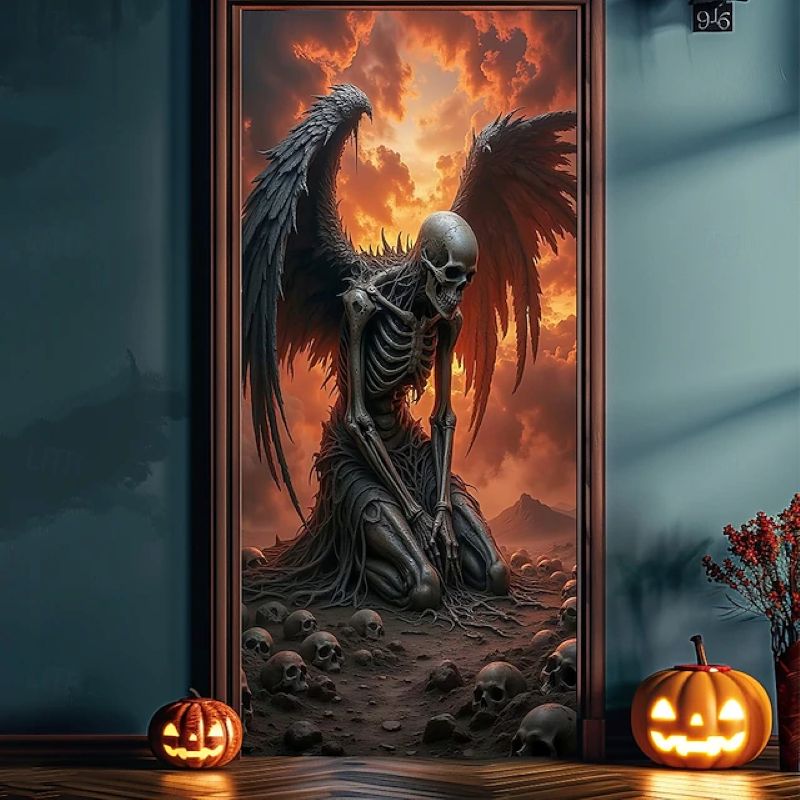 Halloween Spooky Door Covers Skeleton Angel of Death SC049