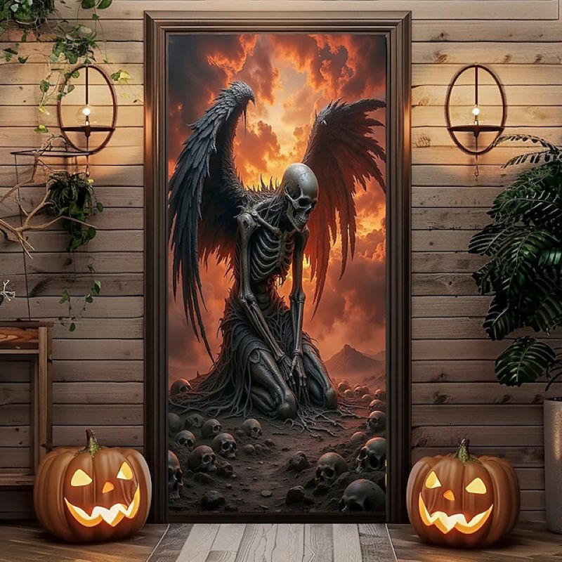 Halloween Spooky Door Covers Skeleton Angel of Death SC049