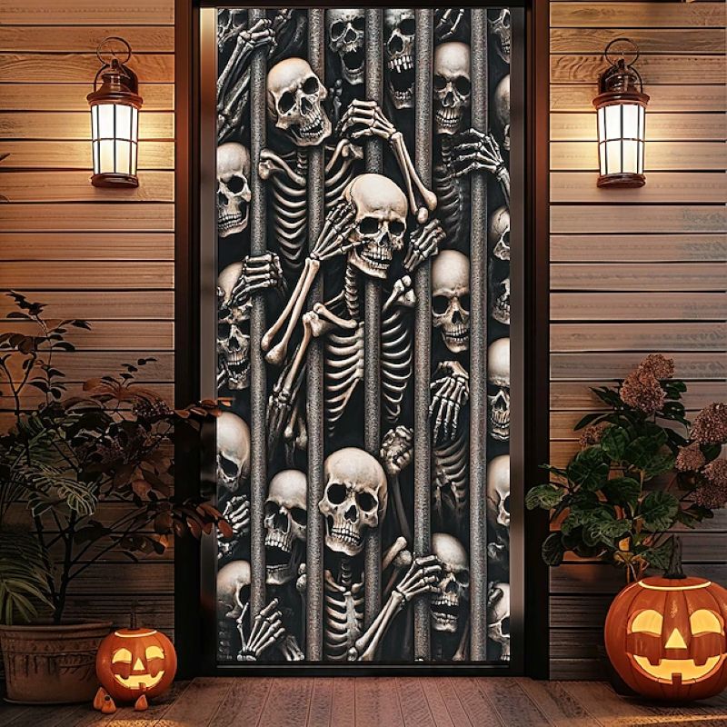 Halloween Spooky Door Covers Skeleton Breaking The Door SC051