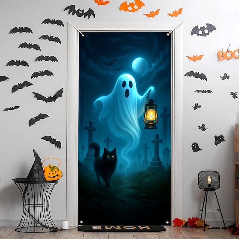 Halloween Spooky Door Covers Cute Ghost and Black Cat SC056