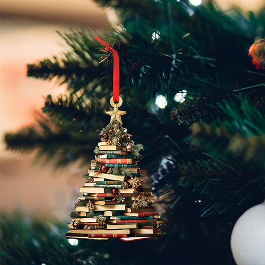Book Tree Ornament, Perfect Gift For Book Lovers【PS: This product is flat acrylic hanging type, Not 3D】