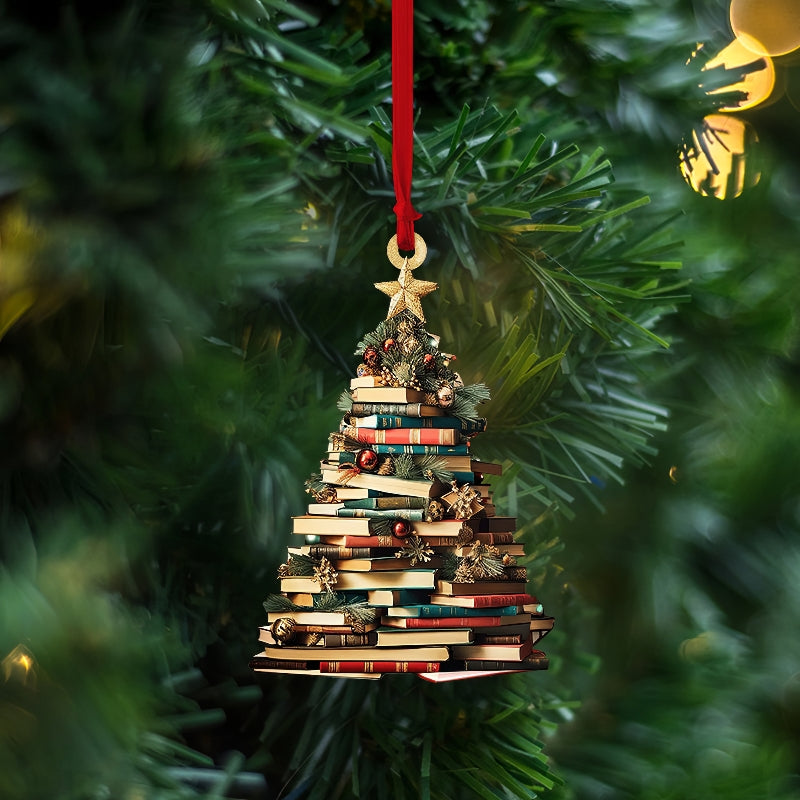 Book Tree Ornament, Perfect Gift For Book Lovers【PS: This product is flat acrylic hanging type, Not 3D】