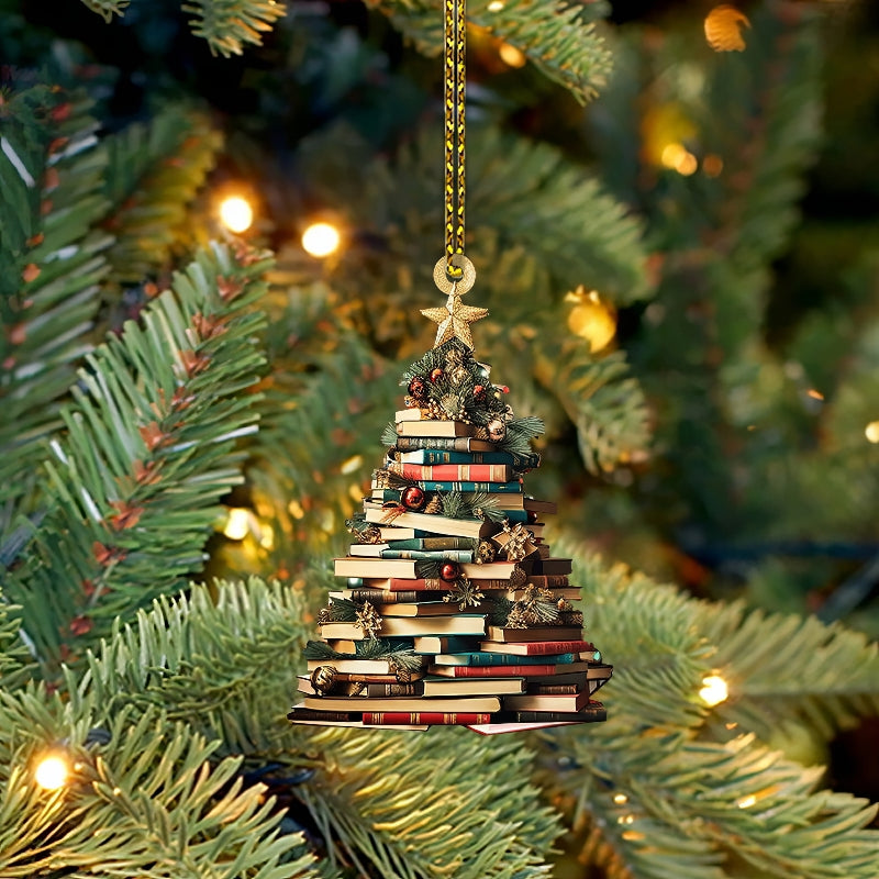 Book Tree Ornament, Perfect Gift For Book Lovers【PS: This product is flat acrylic hanging type, Not 3D】