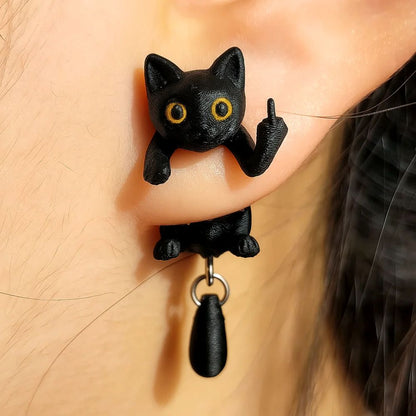 Black Cat Middle Finger Earring