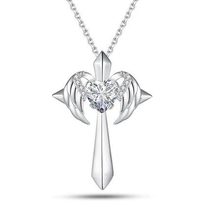 Birthstone Zirconia - Angel Wings Cross Necklace
