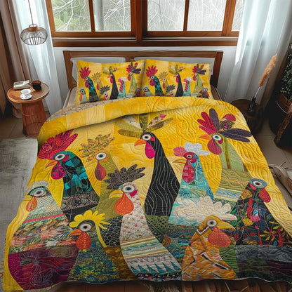 Sunrise Roosters 3-Piece Quilted Bedding Set【Includes two pillowcases and a quilt】