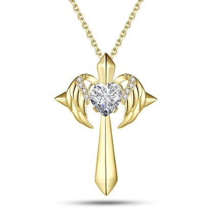 Birthstone Zirconia - Angel Wings Cross Necklace