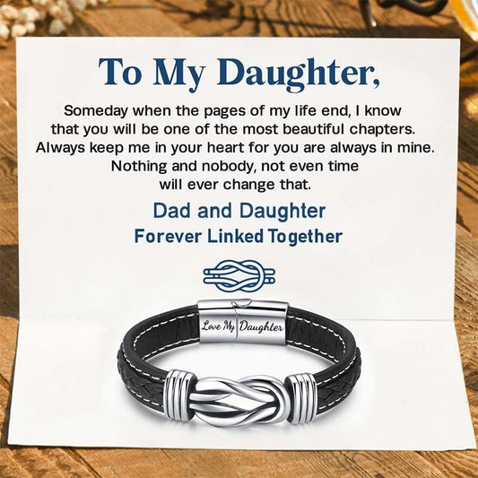 Dad and Daughter Forever Linked Together Braided Leather Bracelet