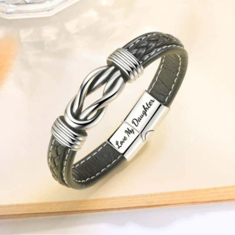 Dad and Daughter Forever Linked Together Braided Leather Bracelet