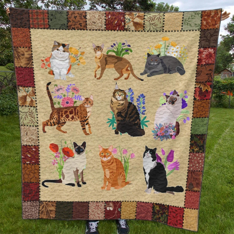 Cat Breeds Flower Blanket - D205 - Premium Blanket