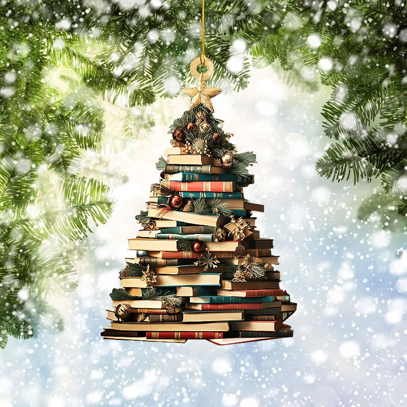 Book Tree Ornament, Perfect Gift For Book Lovers【PS: This product is flat acrylic hanging type, Not 3D】