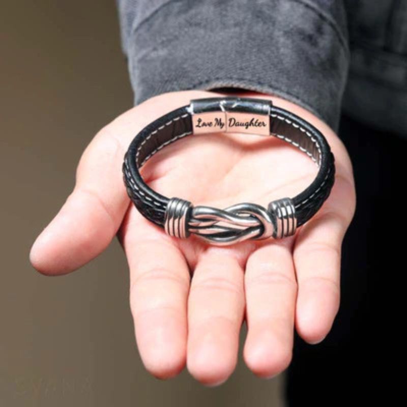 Dad and Daughter Forever Linked Together Braided Leather Bracelet