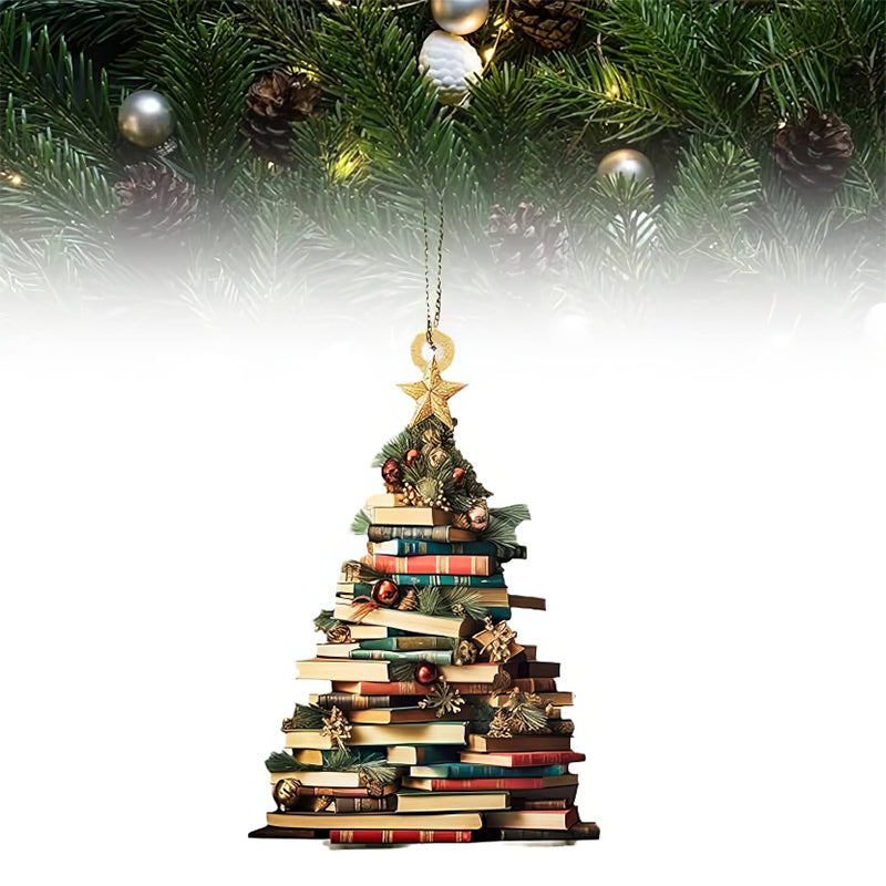 Book Tree Ornament, Perfect Gift For Book Lovers【PS: This product is flat acrylic hanging type, Not 3D】