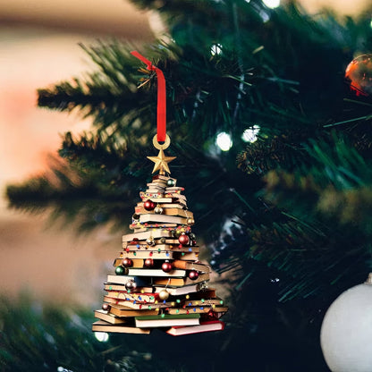 Christmas Book Tree Ornament, Book Lover Christmas Ornament【PS: This product is flat acrylic hanging type, Not 3D】