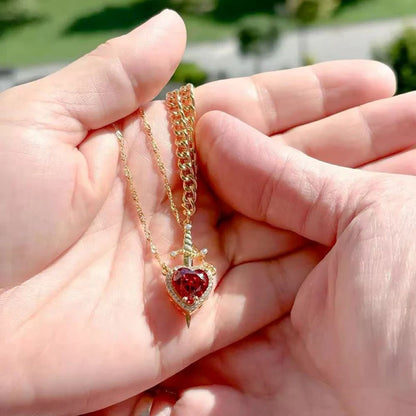 Heart Sword Pendant Necklace