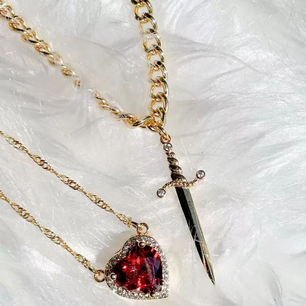 Heart Sword Pendant Necklace