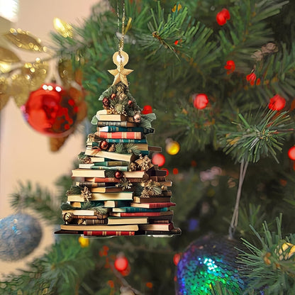 Book Tree Ornament, Perfect Gift For Book Lovers【PS: This product is flat acrylic hanging type, Not 3D】