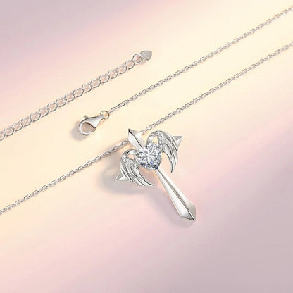 Birthstone Zirconia - Angel Wings Cross Necklace