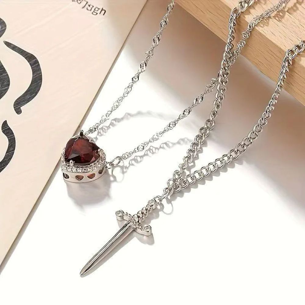 Heart Sword Pendant Necklace