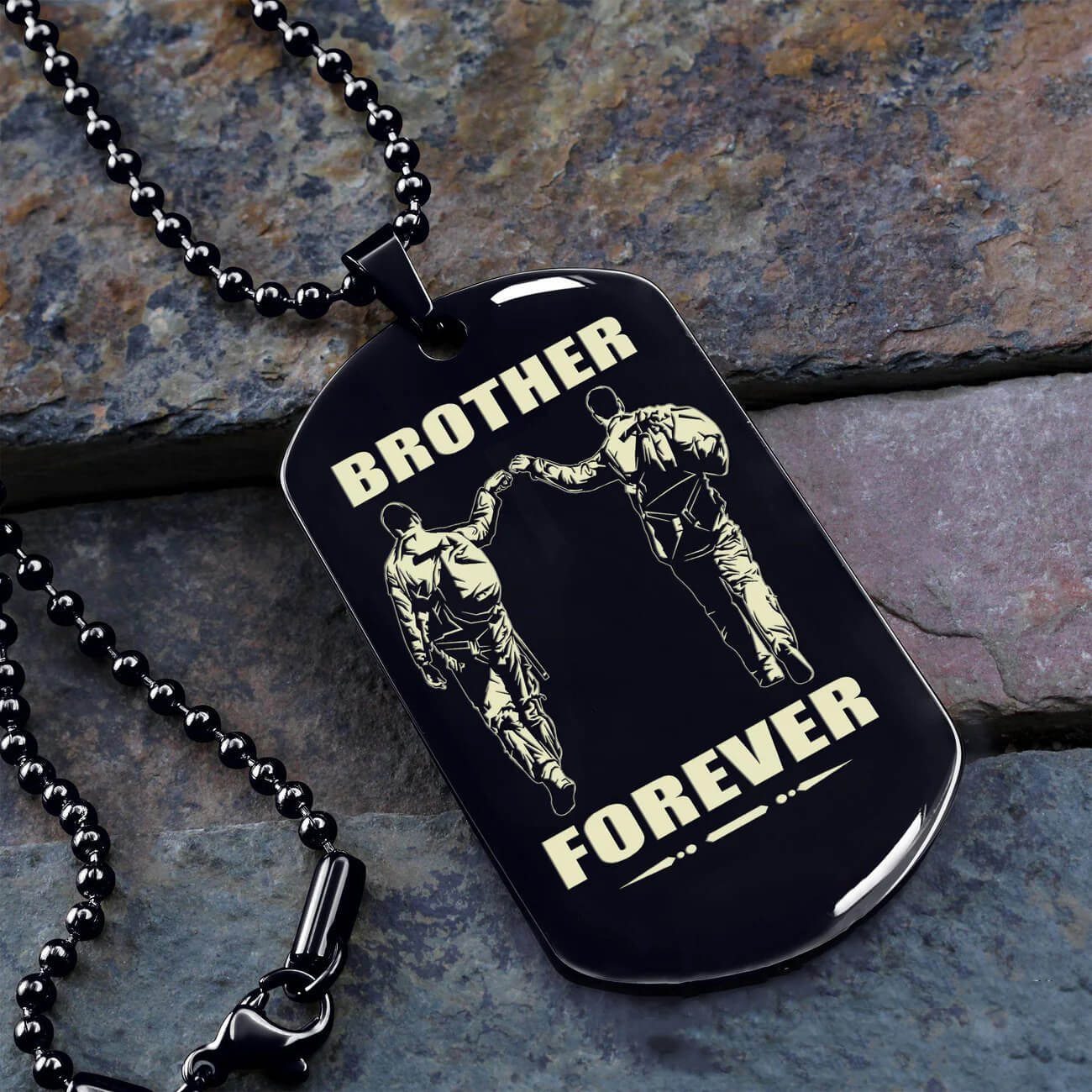 Vikings Engraved Black Dog Tag Double Sided Gift From Brother, Brother Forever