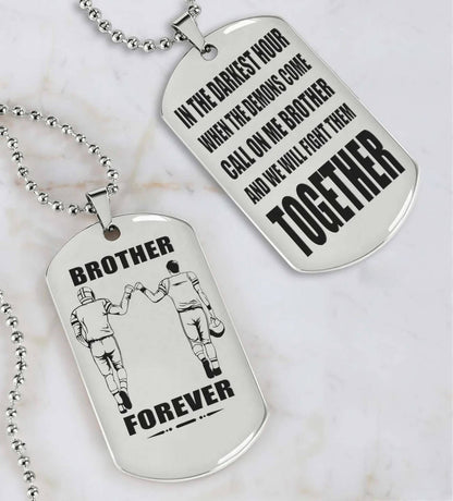 Vikings Engraved Black Dog Tag Double Sided Gift From Brother, Brother Forever