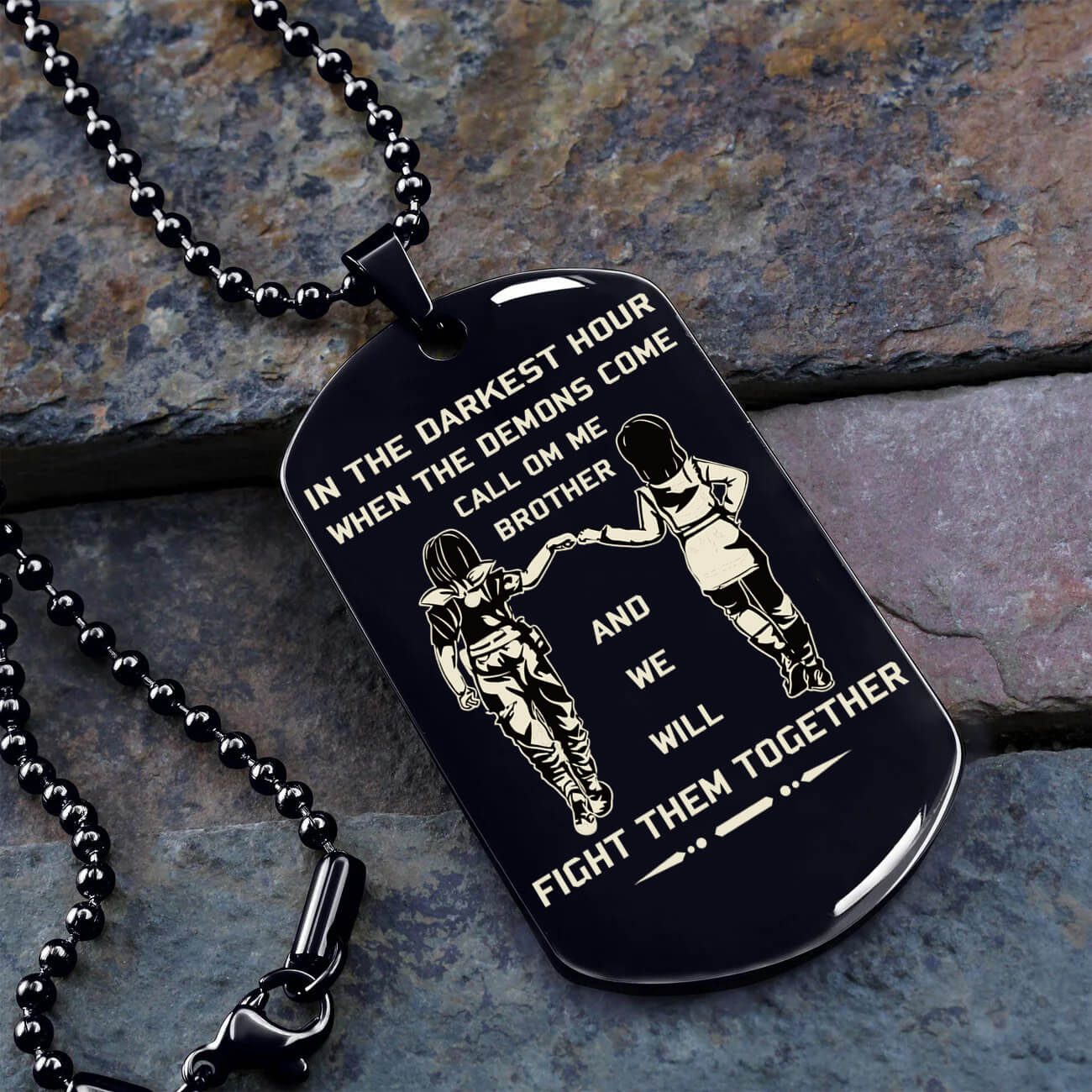 Vikings Engraved Black Dog Tag Double Sided Gift From Brother, Brother Forever
