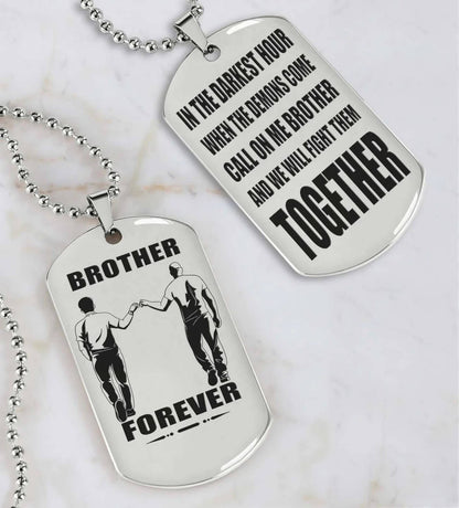Vikings Engraved Black Dog Tag Double Sided Gift From Brother, Brother Forever