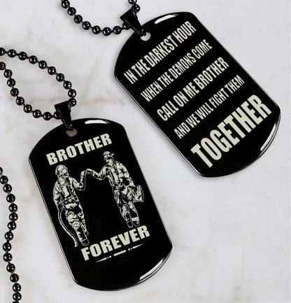 Vikings Engraved Black Dog Tag Double Sided Gift From Brother, Brother Forever