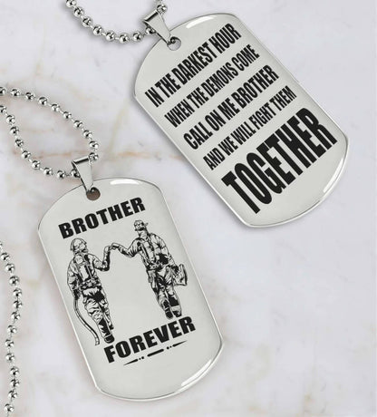 Vikings Engraved Black Dog Tag Double Sided Gift From Brother, Brother Forever