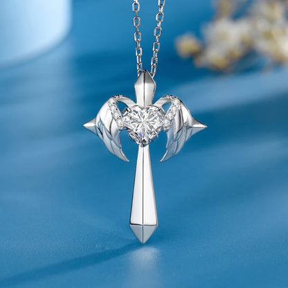 Birthstone Zirconia - Angel Wings Cross Necklace