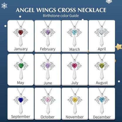 Birthstone Zirconia - Angel Wings Cross Necklace