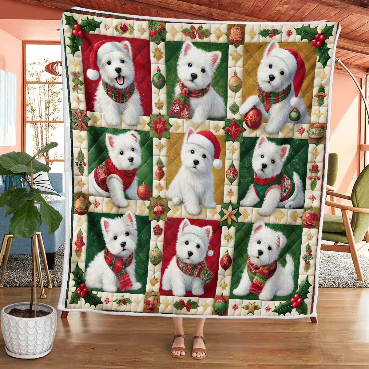 West Highland White Terrier Christmas Blanket - H182 - Premium Blanket