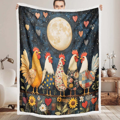 Moonlit Roosters Blanket  - H197 - Premium Blanket